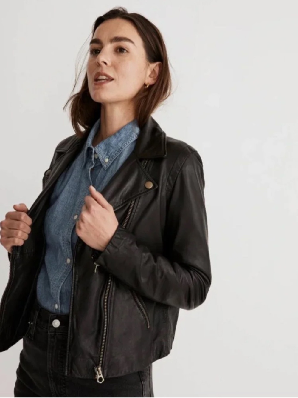 Madewell Black Washed Leather Jacket MEDIUM